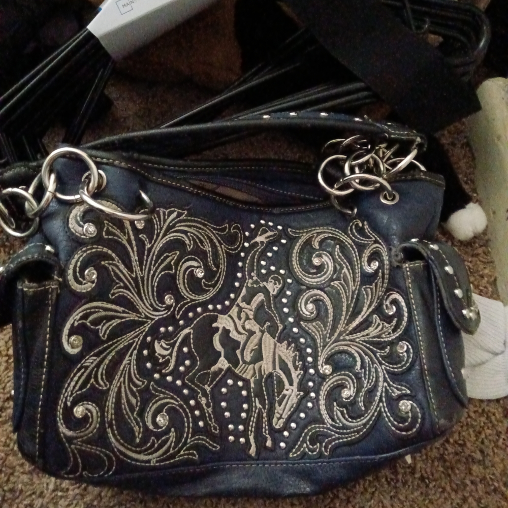 Montana West Blue Shoulder Bag with Ornate Design